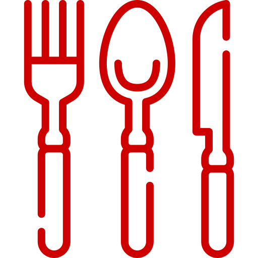 Icon showing a fork, spoon and knife.